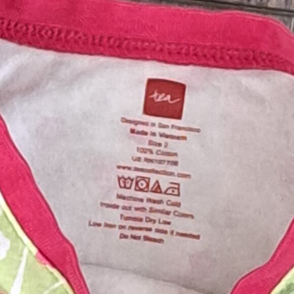 Tea Collection Girls Green Floral Dress Wrap Neck Pink Contrast Size 2 - Picture 9 of 9